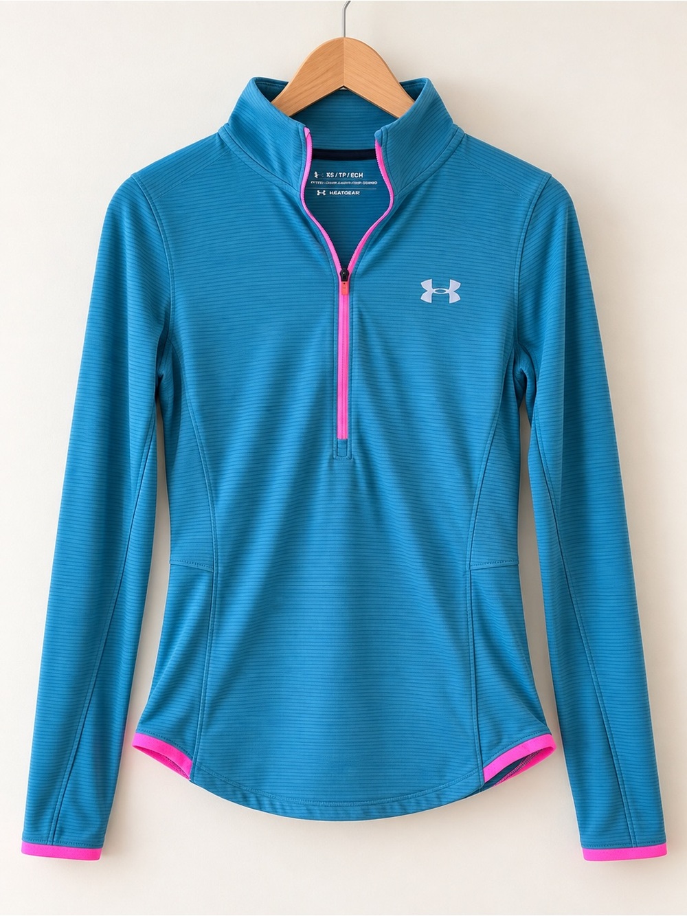 Under Armour HeatGear Teal Blue Pink Fitted Quarter Zip Running Top XS TP